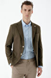  Erkek Haki Dokuma Slim Fit Torba Cep Mono Yaka Spor Ceket