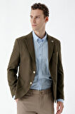  Erkek Haki Dokuma Slim Fit Torba Cep Mono Yaka Spor Ceket