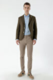  Erkek Haki Dokuma Slim Fit Torba Cep Mono Yaka Spor Ceket