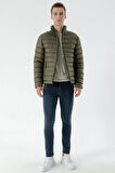  Erkek Haki Edmonton Slim Fit Dar Kesim Kısa Kapitone Mont