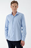 Erkek Mavi Trend Baskılı Desenli İtalyan Yaka Slim Fit Gömlek