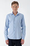  Erkek Mavi Trend Baskılı Desenli İtalyan Yaka Slim Fit Gömlek