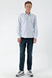  Erkek A. MAVİ Trend Baskılı Desenli İtalyan Yaka Slim Fit Gömlek