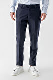  Erkek Lacivert Poliviskon Basic Düz Desen Slim Fit Classic Pantolon
