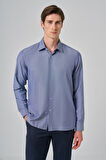  Erkek Lacivert Trend Jakar Desen Sert Yaka Regular Fit Gömlek