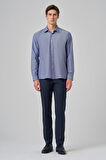  Erkek Lacivert Trend Jakar Desen Sert Yaka Regular Fit Gömlek