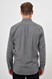  Erkek Gri Trend Oduncu Ekoseli Düğmeli Yaka Regular Fit Gömlek