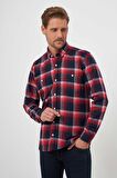  Erkek Kırmızı Trend Ekoseli Regular Fit Düğmeli Yaka Oduncu Gömlek