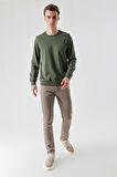  Erkek Yeşil Basic Bisiklet Yaka Sweat-Shirt