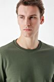  Erkek Yeşil Basic Bisiklet Yaka Sweat-Shirt