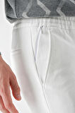  Erkek Beyaz Poliviskon Trend İpli Jogger Slim Fit Spor Pantolon