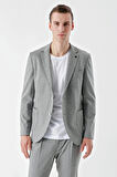  Erkek Gri Poliviskon Trend Çizgili Desen Slim Fit Mono Yaka Takım Elbise