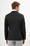  Erkek Siyah Örme Slim Fit Torba Cep Mono Yaka Spor Ceket