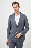  Erkek Lacivert Poliviskon Trend Çizgili Desen Slim Fit Mono Yaka Torba Cep Spor Takım Elbise
