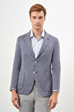  Erkek Mavi Örme Slim Fit Torba Cep Mono Yaka Spor Ceket