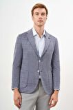  Erkek Mavi Örme Slim Fit Torba Cep Mono Yaka Spor Ceket