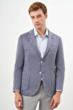  Erkek Mavi Örme Slim Fit Torba Cep Mono Yaka Spor Ceket