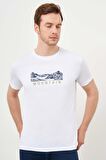  Erkek Beyaz Trend Süprem Baskılı Bisiklet Yaka Dynamic Fit T-Shirt