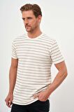  Erkek ORANJ Trend Natur Çizgili Bisiklet Yaka Dynamic Fit T-Shirt