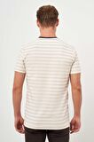  Erkek Bej Trend Natur Çizgili Bisiklet Yaka Dynamic Fit T-Shirt