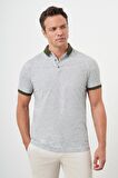  Erkek Haki Trend Compact Rotasyon Baskı Pike Polo Yaka T-Shirt