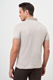  Erkek Bej Trend Merserize Jakar Desen Düğmeli Yaka Dynamic Fit T-Shirt