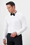  Erkek Beyaz Manşetli Düz Desen Ata Yaka Slim Fit Gömlek