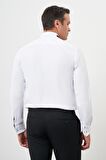  Erkek Beyaz Manşetli Düz Desen Ata Yaka Slim Fit Gömlek