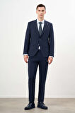 Erkek Lacivert Yünlü Platinium Ekoseli Slim Fit Mono Yaka Takım Elbise