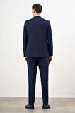  Erkek Lacivert Yünlü Platinium Ekoseli Slim Fit Mono Yaka Takım Elbise