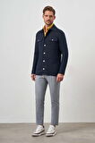  Erkek Lacivert Keten Worker Gömlek Mont