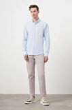  Erkek A. MAVİ Pamuk Ekoseli Düğmeli Yaka Slim Fit Gömlek