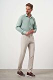  Erkek Bej Poliviskon Trend Pileli Slim Fit Spor Pantolon