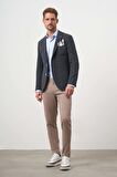  Erkek Siyah Dokuma Gofre Slim Fit Torba Cep Mono Yaka Spor Ceket