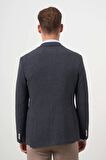  Erkek Siyah Dokuma Gofre Slim Fit Torba Cep Mono Yaka Spor Ceket