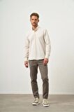  Erkek Kremrengi Slim Fit Düğmeli Yaka Gömlek