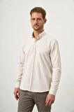  Erkek Kremrengi Slim Fit Düğmeli Yaka Gömlek
