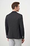  Erkek Siyah Örme Slim Fit Torba Cep Mono Yaka Spor Ceket