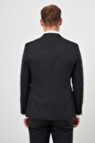  Erkek Siyah Poliviskon Basic Yelekli Jakar Desen Slim Fit Sivri Yaka Takım Elbise