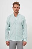  Erkek Su Yeşili Pamuk Çizgili-Panolu İtalyan Yaka Regular Fit Gömlek