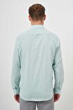  Erkek Su Yeşili Pamuk Çizgili-Panolu İtalyan Yaka Regular Fit Gömlek