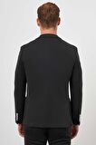  Erkek Siyah Poliviskon Trend Desenli Slim Fit Mono Yaka Takım Elbise