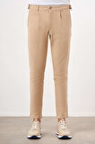  Erkek AÇIK KAHVE Yazlık Pileli Slim Fit Chino Pantolon