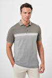  Erkek Haki Trend Çizgili Polo Yaka Dynamic Fit T-Shirt
