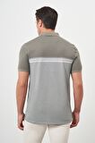  Erkek Haki Trend Çizgili Polo Yaka Dynamic Fit T-Shirt