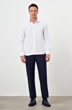  Erkek Beyaz Pamuk Baskılı Desenli  İtalyan Yaka Slim Fit Gömlek
