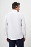  Erkek Beyaz Pamuk Baskılı Desenli  İtalyan Yaka Slim Fit Gömlek