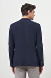  Erkek Lacivert Dokuma Mevsimlik Gofre Slim Fit Spor Ceket