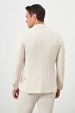  Erkek Bej Örme Slim Fit Torba Cep Mono Yaka Spor Ceket