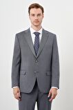  Erkek Füme Poliviskon Trend Desenli Dynamic Fit Mono Yaka Takım Elbise